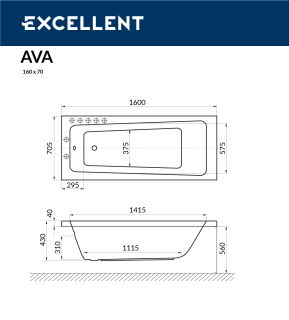Ванна акриловая Excellent Ava WAEX.AVA.16WH 160 х 70 см